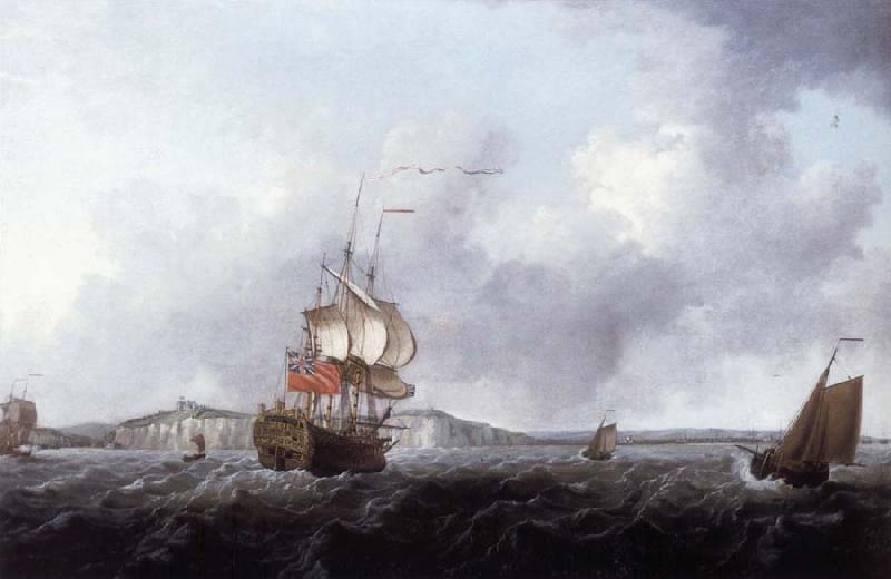  A large two-decker and a cutter off Dover